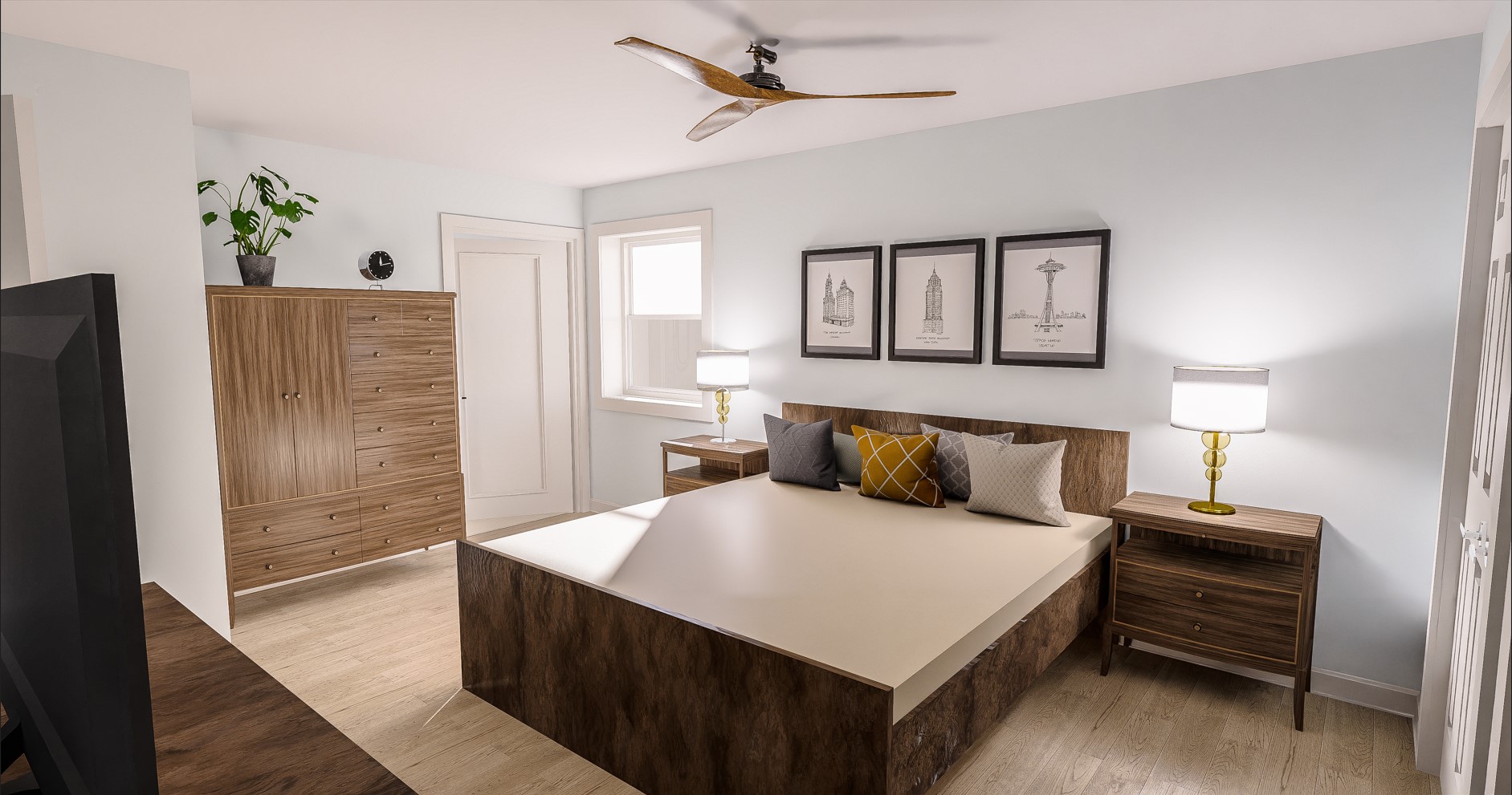 Finished basement lounge with custom millwork and wet bar