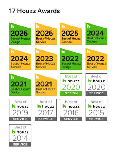 17 Best of Houzz awards for Design and Service from 2014 through 2026